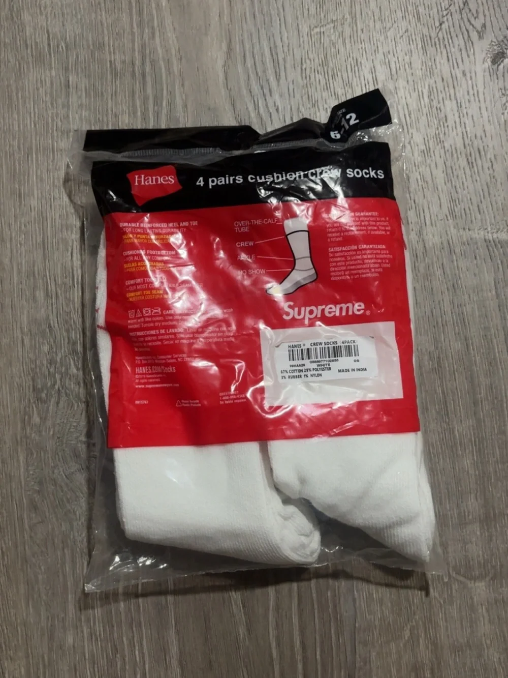 Supreme White Crew Socks with Red Logo Pack